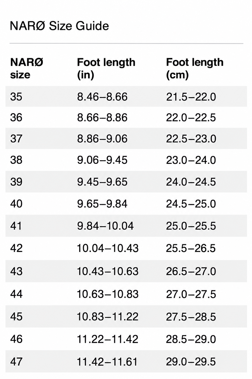 Size Chart